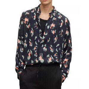 Hugo Boss Men's Long Sleeve HUGO Emero Abstract Viscose Shirt Straight Fit Black